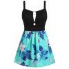Débardeur Zippé Fleuri Imprimé de Grande Taille Col en Forme de Cœur - Noir L