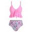 Beach Tankini Swimsuit Mermaid Scale Print Swimwear Flounce Knot High Waist Tummy Control Bathing Suit - MAUVE L