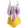 Maillot de Bain Tankini Superposé Peinture Eclaboussée de Grande Taille à Volants - multicolor A 3X