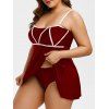 Ensemble de Tankini à Bretelle Ourlet Contrasté de Grande Taille - Rouge Vineux 5X
