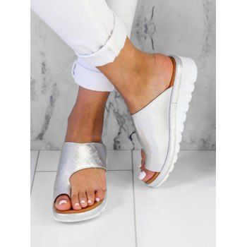 

Toe Loop Asymmetrical PU Leather Flat Slides, Silver