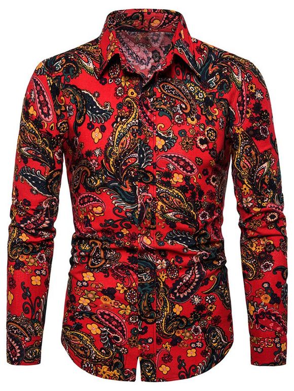 Chemise Cachemire Imprimé à Manches Longues - Rouge XL