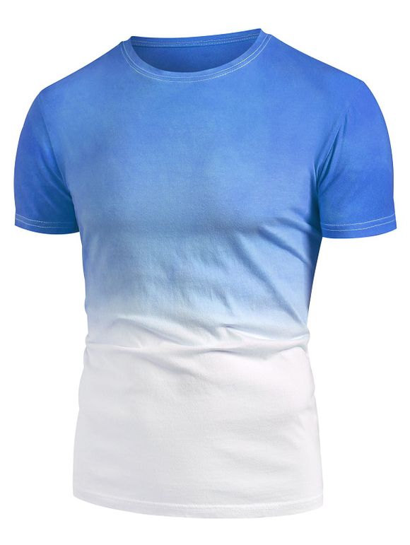 T-shirt Décontracté Ombré à Manches Courtes - Bleu de Ciel XS
