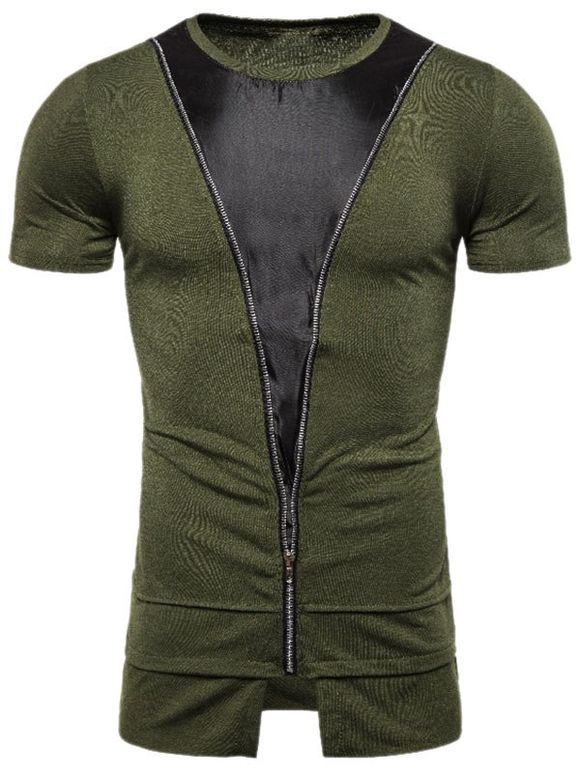 T-shirt Décontracté Zippé en Couleur Jointve - Vert Armée XL