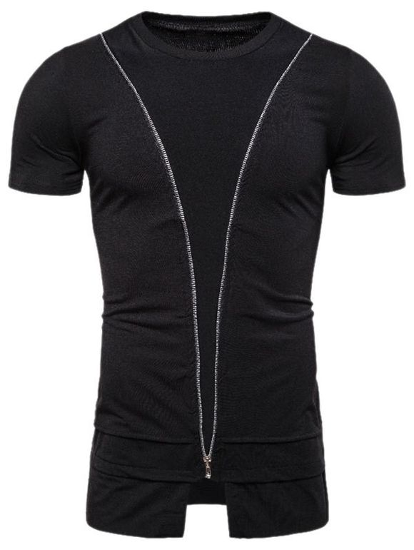 T-shirt Décontracté Zippé en Couleur Jointve - Noir XL