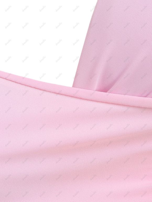 Ensemble de Maillot de Bain Bikini à Imprimé Fleuri à Col Halter et de Short de Vacance en Deux Pièces - Rose L