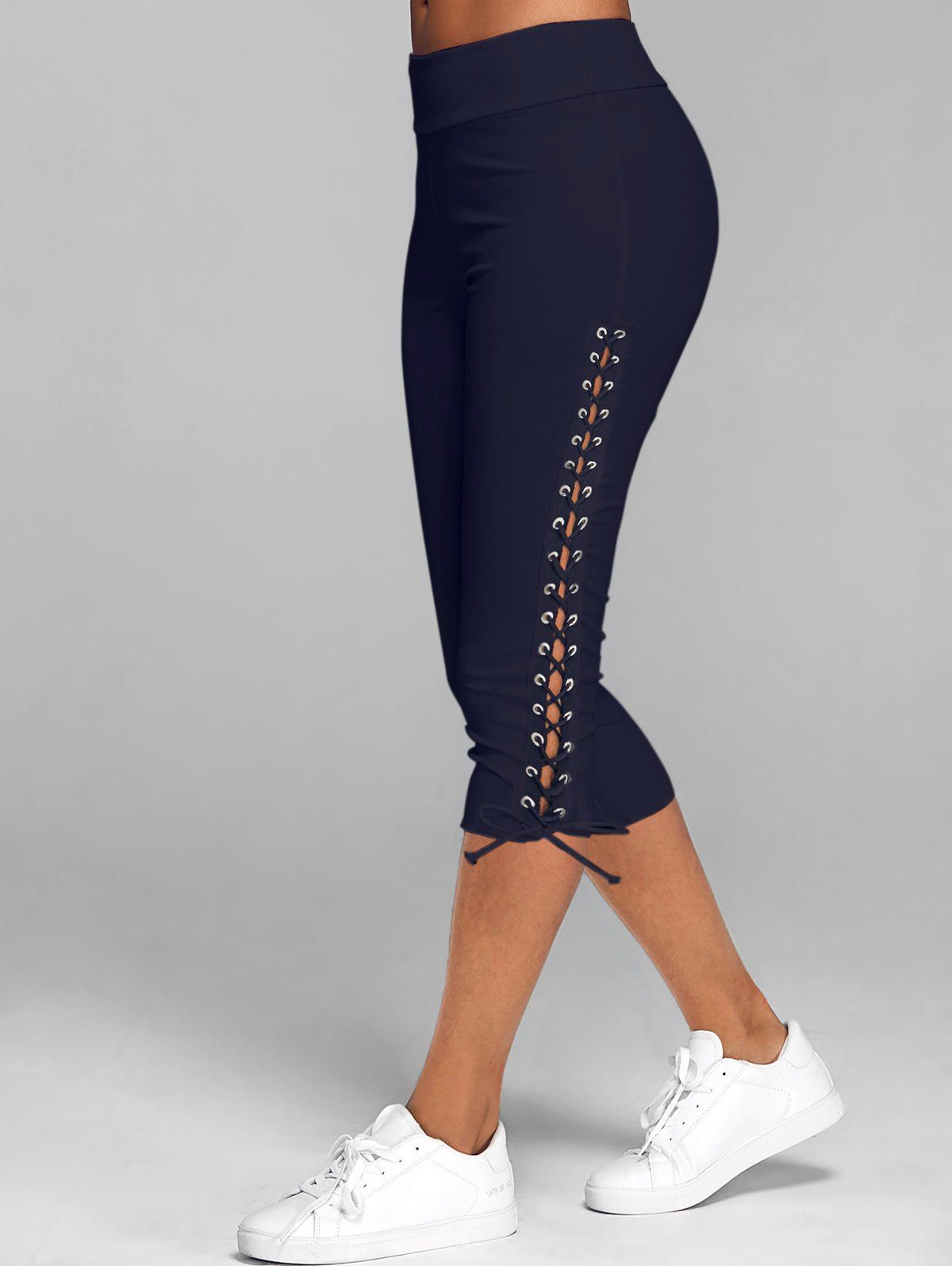 

Lace Up Skinny Crop Leggings, Cadetblue