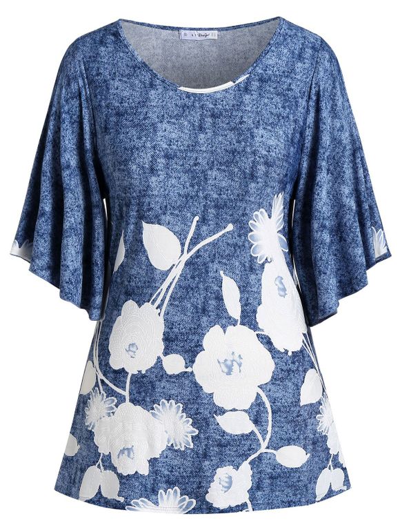 T-shirt Tunique Imprimé de Grande Taille - Bleu Koi 5X