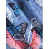 Butterfly Denim Print Cold Shoulder Longline T-shirt - CORNFLOWER BLUE S