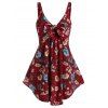 Débardeur Plissé Fleuri Imprimé de Grande Taille - Rouge Vineux 3X