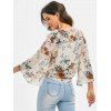 Floral Tie Hem Drop Shoulder Blouse - multicolor 3XL