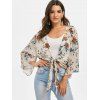 Floral Tie Hem Drop Shoulder Blouse - multicolor 3XL