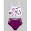 Tummy Control Tankini Swimsuit Cut Out Feather Print Flounce Lattice Beach Swimwear - multicolor B L