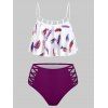 Maillot de Bain Tankini Gainant Découpé à Imprimé Plume en Treillis à Volants de Plage - multicolor B 2XL
