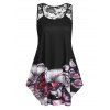 Débardeur Evasée Fleuri Papillon Imprimé de Grande Taille - Noir 4X
