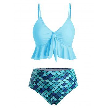 Mermaid Scale Print Two Piece Swimwear Flounce Knot High Waist Tankini Swimsuit dresslily imagine noua 2022
