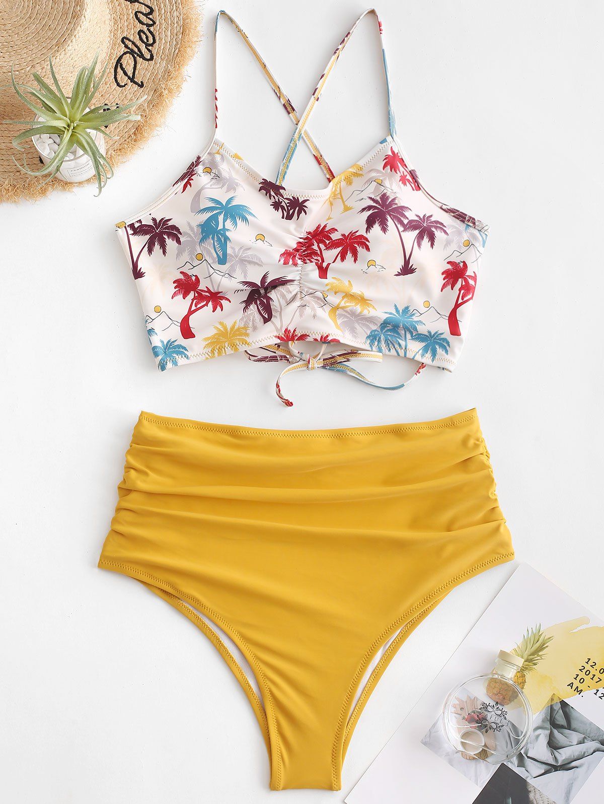 [29% OFF] 2021 Scrunch Coconut Palm Crisscross Hawaii Bikini Swimsuit ...