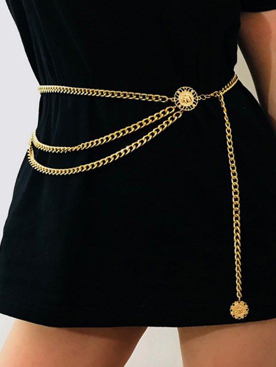 

Hollow Floral Vintage Layers Waist Chain, Gold