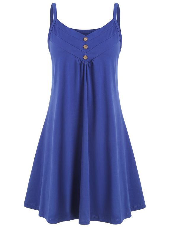 Mini Robe Embellie de Bouton Sans Manches - Bleu S