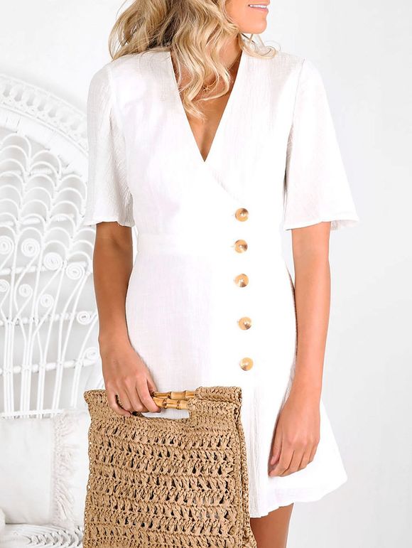 Mini-robe à boutons latéraux plongeants - Blanc M
