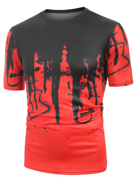 T-shirt Peinture Eclaboussée Imprimée à Manches Courtes - Rouge XL