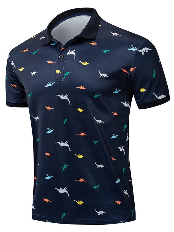 T-shirt Décontracté Motif de Dinosaure à Manches Courtes - Bleu profond XL