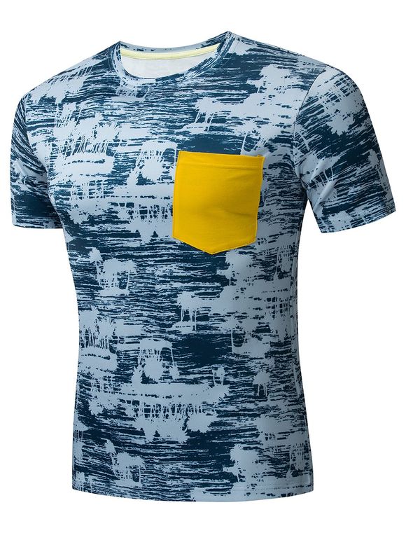 T-shirt Décoration Imprimé à Manches Courtes avec Poche - Bleu S