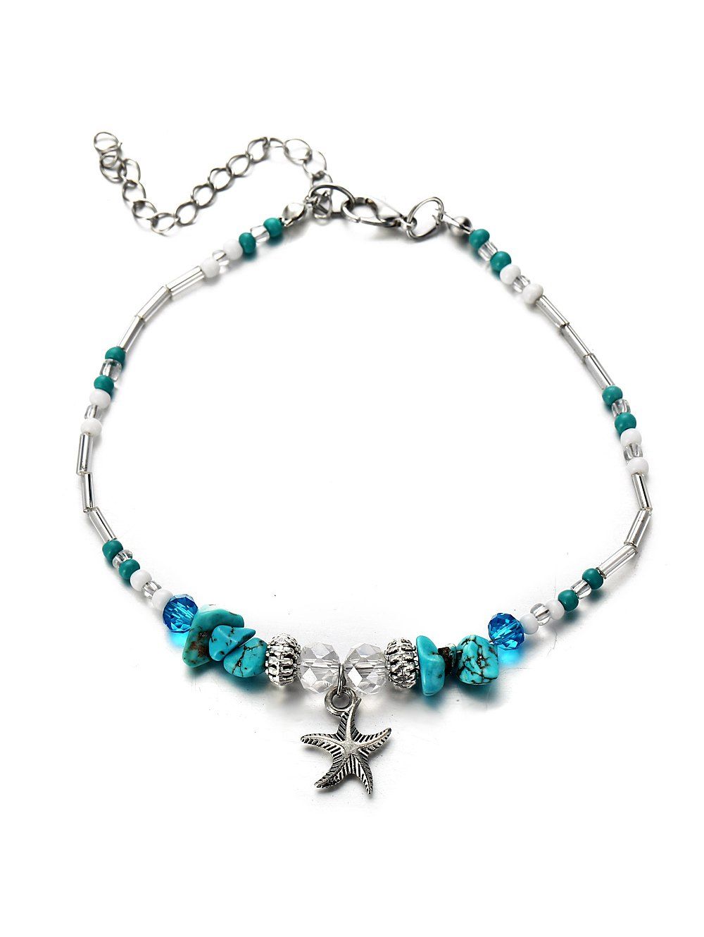 

Turquoise Starfish Beaded Pendant Anklet, Silver