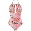Flower Backless Halter High Rise Swimsuit - DEEP PEACH XL