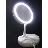 Miroir de maquillage pliable rond à LED - Blanc 
