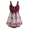 Débardeur Fleuri Imprimé de Grande Taille Col en Forme de Cœur - Rouge Vineux 1X