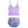 Flounce Knot Scale Print Mermaid Tankini Swimsuit - MAUVE XL