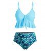 Flounce Knot Scale Print Mermaid Tankini Swimsuit - PINK 3XL