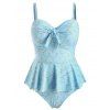 Ensemble de Tankini Noué en Avant de Grande Taille à Volants - Bleu L