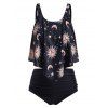 Ensemble de Tankini Lune et Soleil Imprimés de Grande Taille à Volants - Abricot 4X