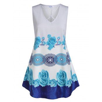 

Plus Size Flower Print Criss-cross Tank Top, Multicolor