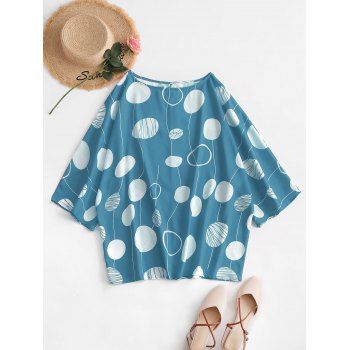 

Plus Size Polka Dot Batwing Sleeve Blouse, Silk blue