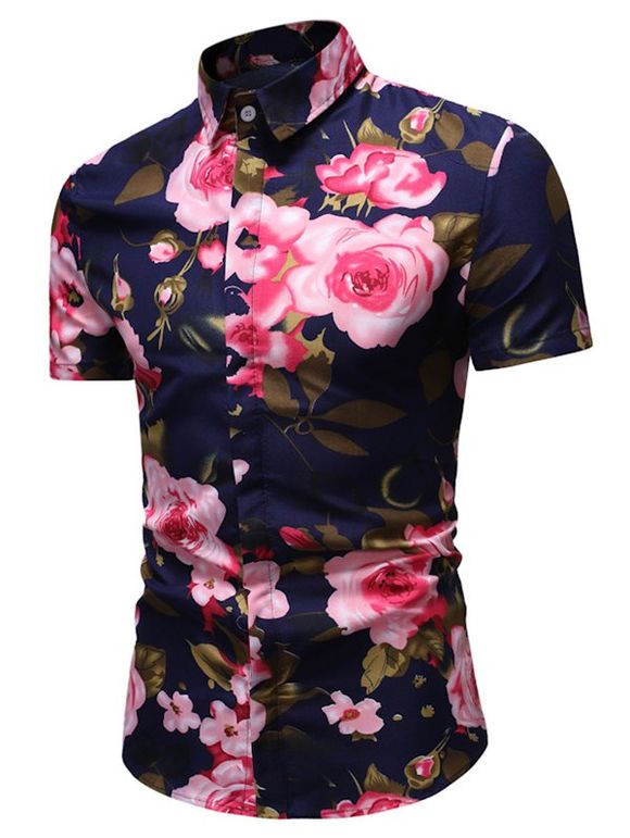 Chemise Boutonnée Motif de Fleur à Manches Courtes - multicolor XL