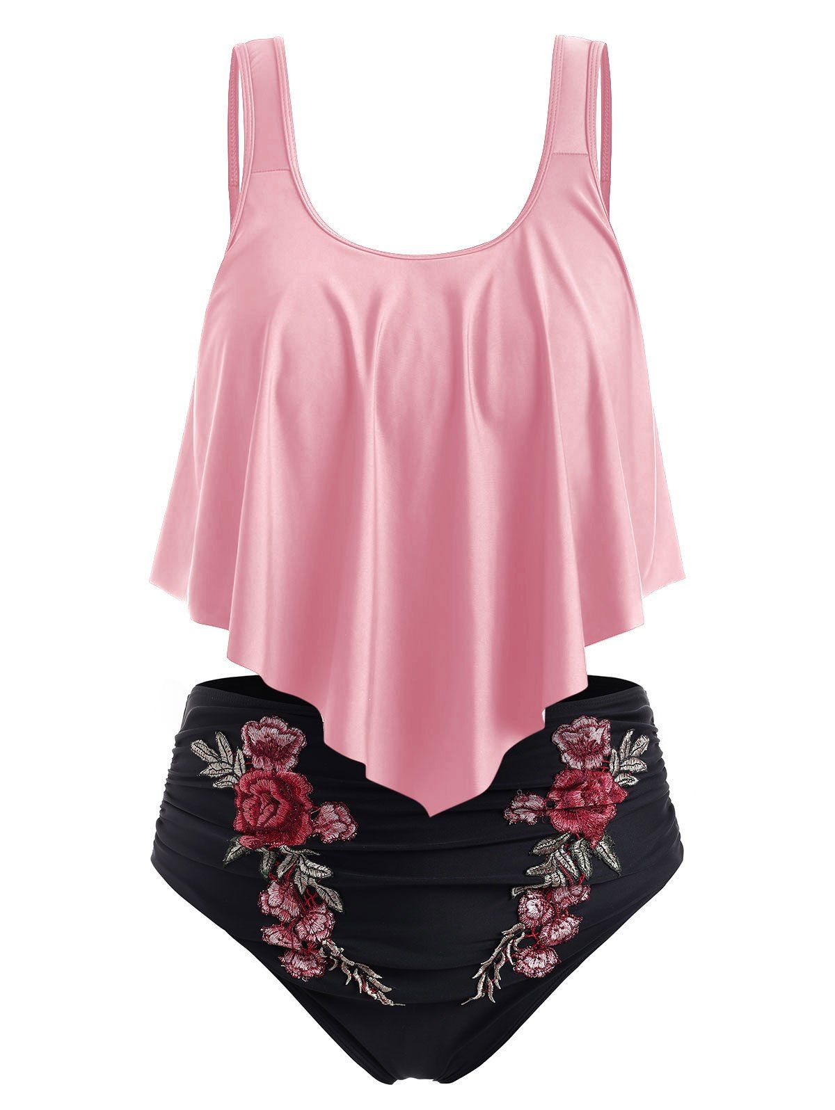 

Plus Size Overlay Embroidery Bikini Swimsuit, Pink