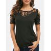 T-shirt Découpé Fleuri Panneau en Dentelle en Treillis - Noir 3XL