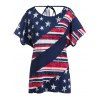Plus Size American Flag Backless Draped Casual Tee - multicolor 1X