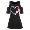 T-shirt Drapeau Américain Long Cœur à Epaule Ouverte de Grande Taille - Noir 5X