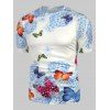 T-shirt Fleuri Papillon Imprimé à Manches Courtes - Blanc S
