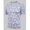 T-shirt Ecaille de Poisson Colorée Imprimée à Manches Courtes - Bleu Lavande 3XL