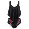 Maillot de Bain Bikini Brodé Superposé de Grande Taille - Noir 2X