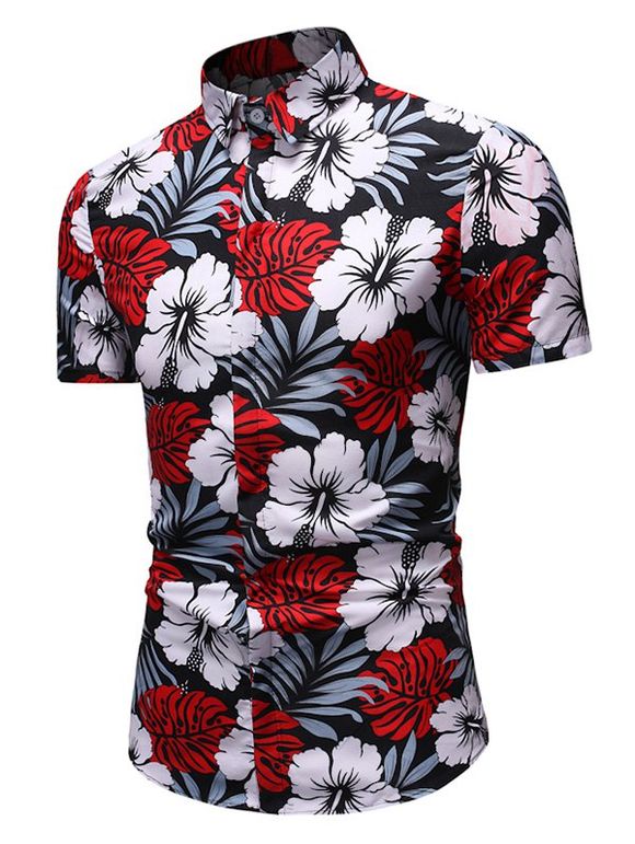 Chemise Hawaïenne Boutonnée Fleur et Feuille Imprimées - multicolor 2XL