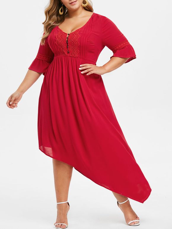 Maxi Robe Asymétrique de Grande Taille - Rouge Lave L
