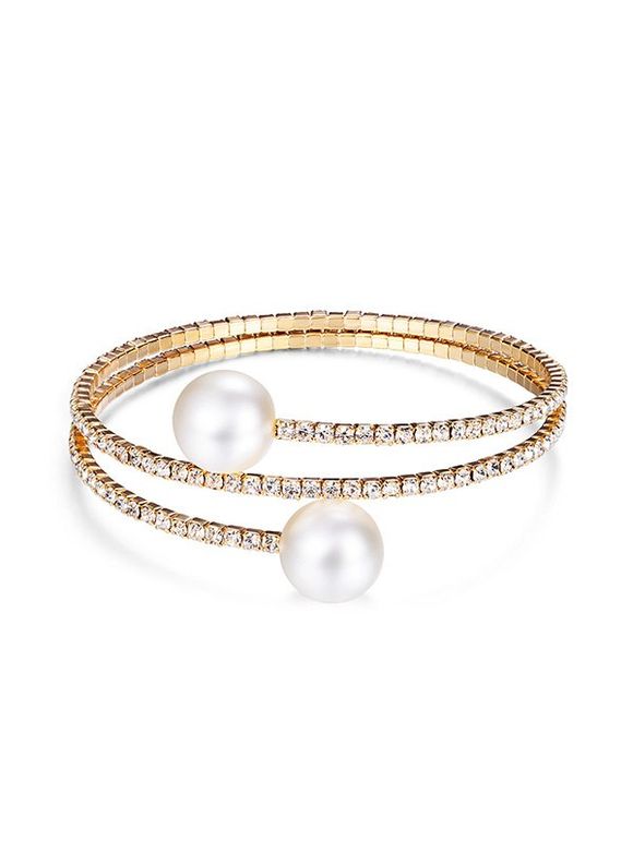 Bracelet Superposé en Fausse Perle avec Strass - Or 