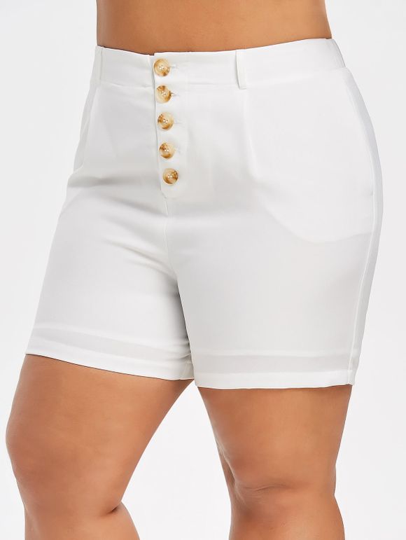 Short Boutonnée à Taille Haute de Grande Taille - Blanc Lait 2X