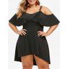 Robe Evasée Haute Basse à Epaule Ouverte de Grande Taille à Volants - Noir L